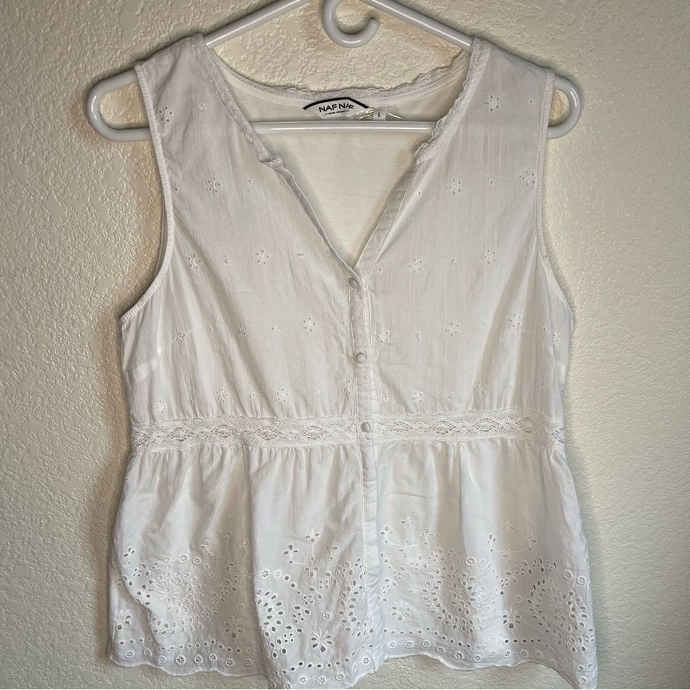 NafNaf sleeveless button down eyelet
